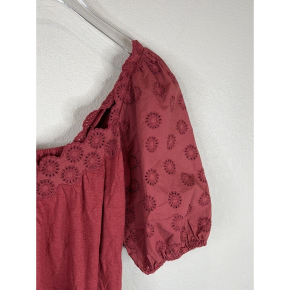 La Vie Rebecca Taylor Womens Blouse Top Small Red Eyelet Puff Sleeve Boho Retro - Picture 3 of 14
